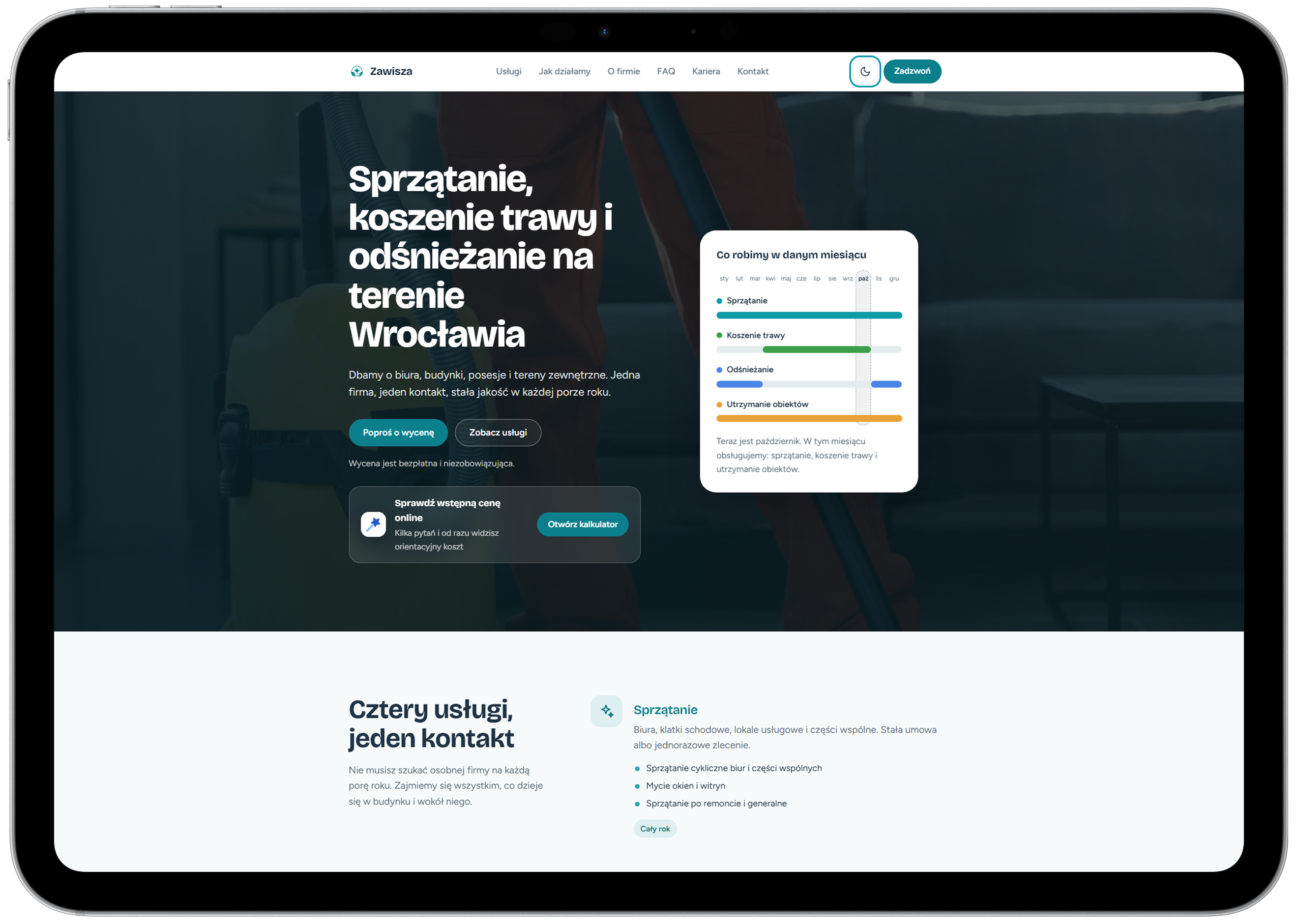 Przykładowy projekt strony internetowej wyświetlany na tablecie